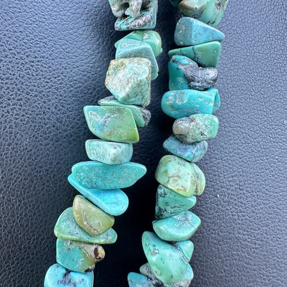 Vintage Turquoise Nugget Double Strand Necklace Silver Ethnic Tibetan Nepal - Picture 3 of 7